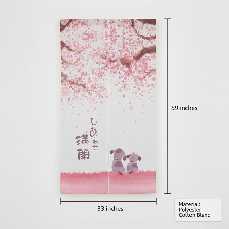 I-MART Noren Doorway Curtain 59"x33" â€“ Happy Dogs Cherry Blossom Design, Japanese Door Curtain for Home, Kitchen, Bedroom, Office, Decorative Doorway Curtain for Doors and Rooms - Image 4